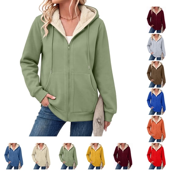 Lumtrix Women'S Sherpa Lined Full Zip Hoodie Warm Fleece Hooded Sweatshirt Casual Trendy Winter Thick Coat With Pocket Green 2XL