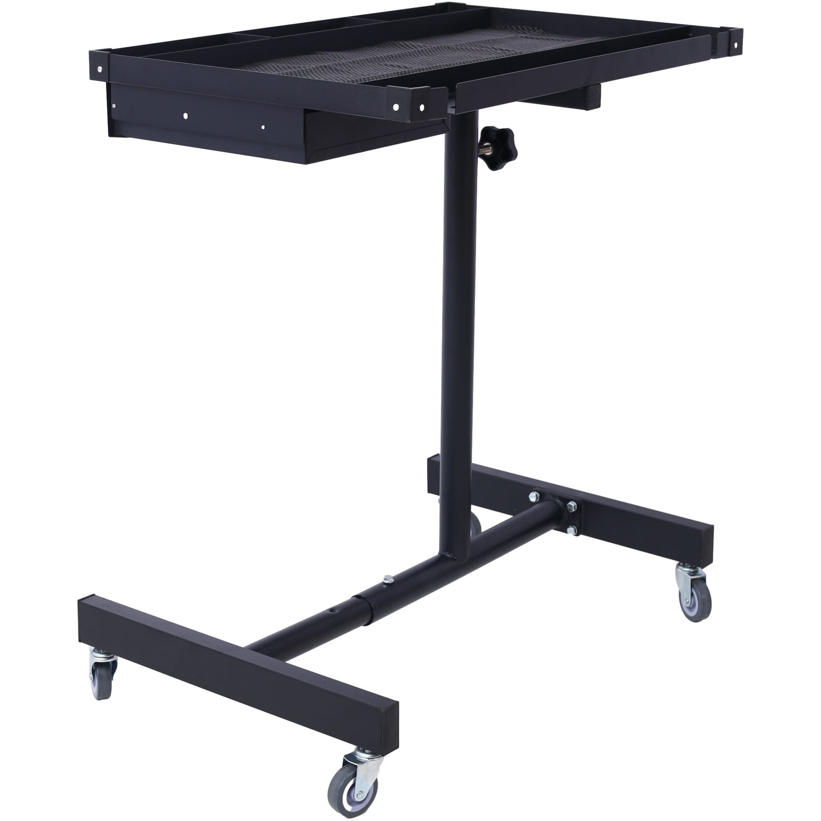 , Adjustable Tear Down Work Table with Drawer for Garages, Repair Shops, and DIY, Portable, (4) 2.5" Swivel Casters, 220 Pound Capacity, Rubber Corners, Heavy Duty Steel,black, Black ,Metal ,