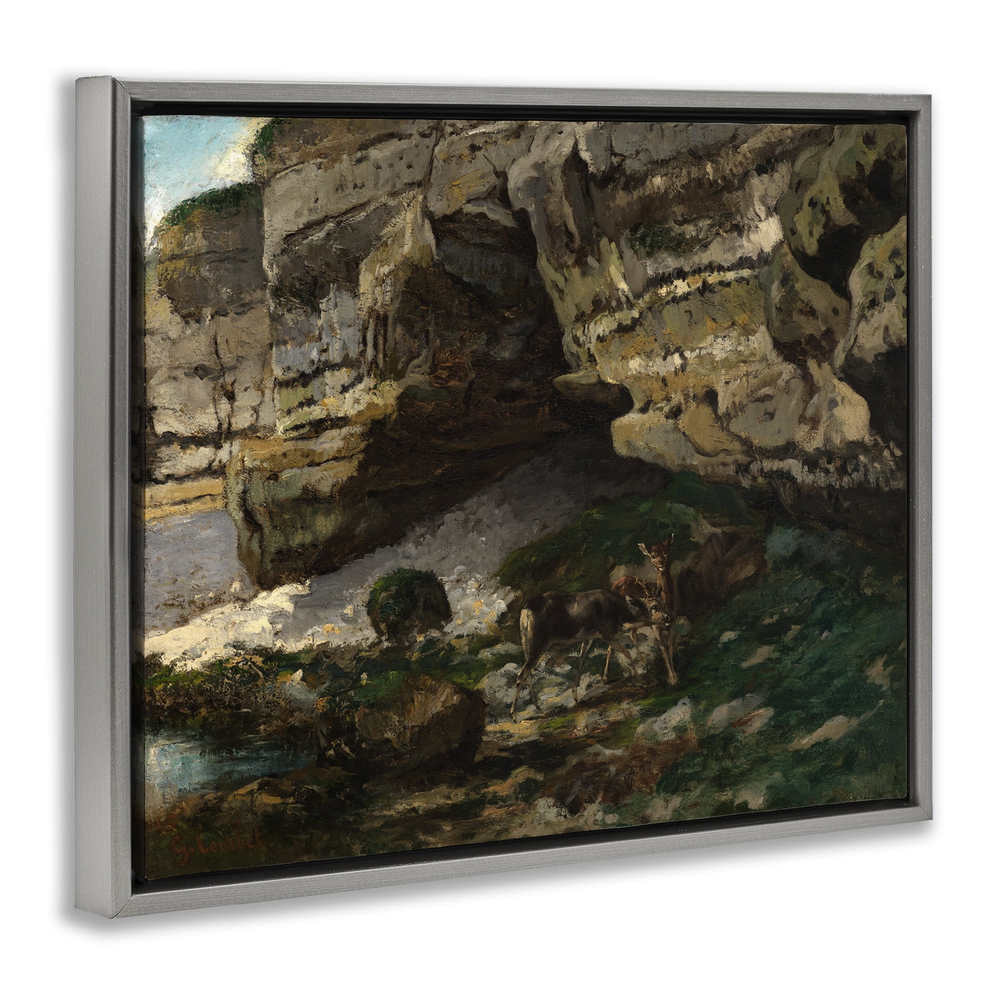 Stupell Industries Classic Courbet Cliff Landscape Landscape & Nature Painting Gray Floater Framed Canvas Art Print Wall Art, 21 x 17