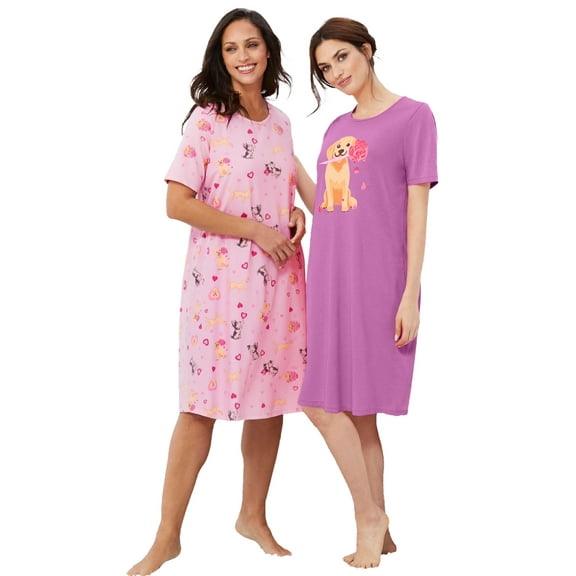 Dreams & Co. Plus Size 2-Pack Short-Sleeve Sleepshirt