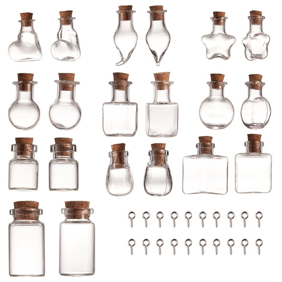 20pcs Cube Shape Tiny Bottle Charms Clear Glass Mini Wish Bottles Small Potion Bottles with Cork Stopper & 20pcs Eye Pin Peg Bails DIY