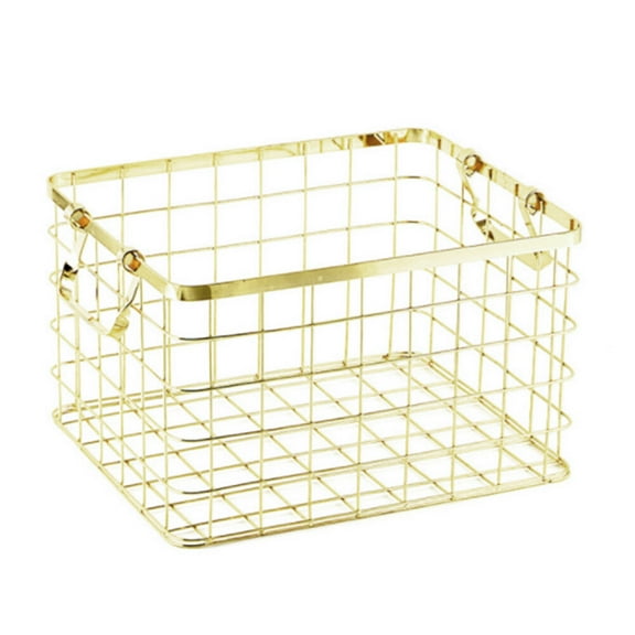 Worgeous Golden Iron Storage Basket for Household Use with Handles and Weighted Bottom 1 Pc
