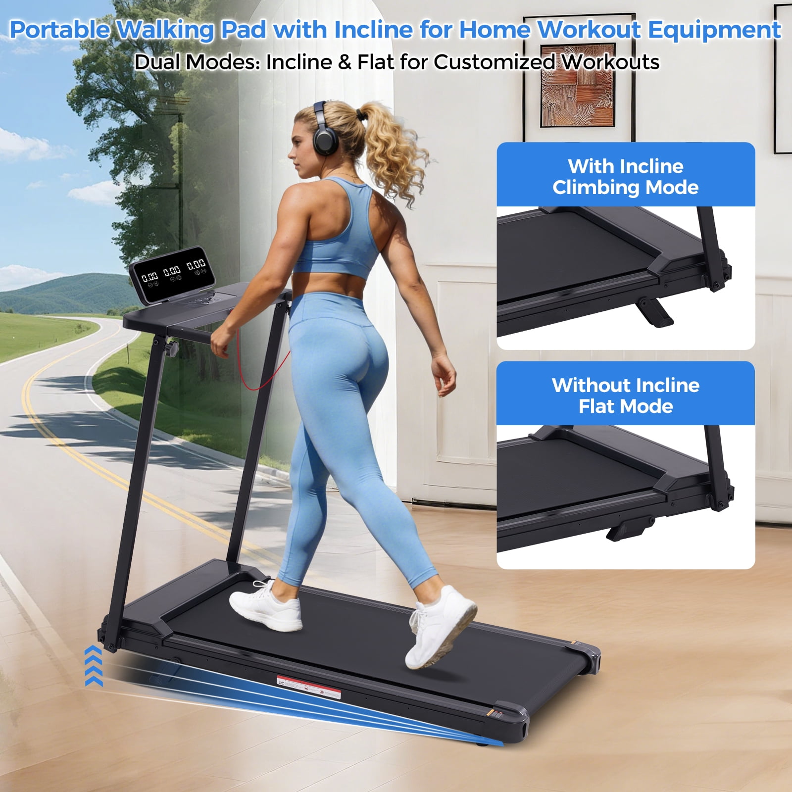 Walking Pad Treadmills for Home Workouts,3.5HP Compact Foldable Treadmill with Handles,Folding Portable Treadmills with LED Display,0.6-10mph,400 lbs