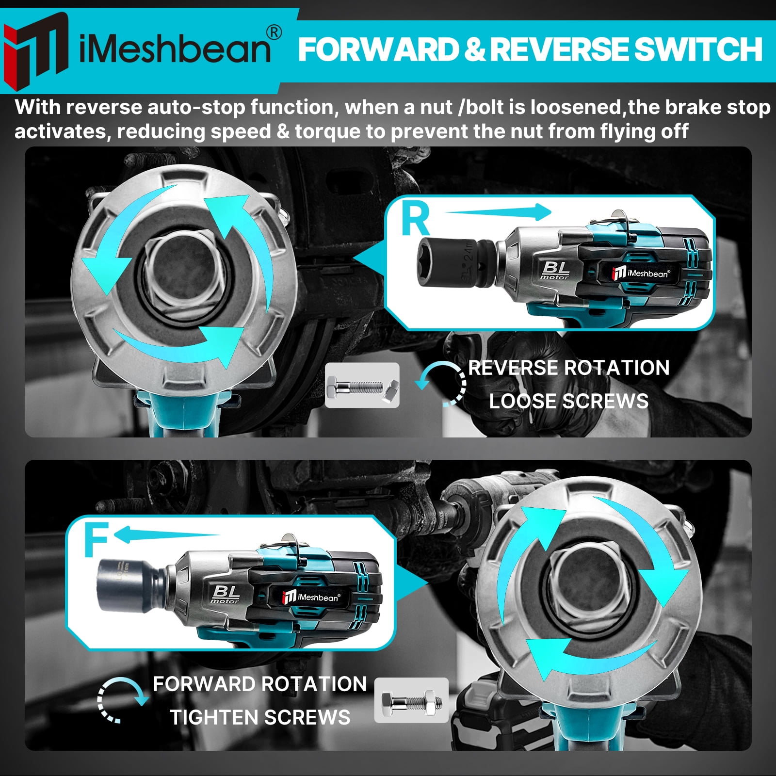 iMeshbean 2100 N.m High Torque Impact Wrench 3/4" Drive W/ 2PCS 21V 8.0A Battery Cordless
