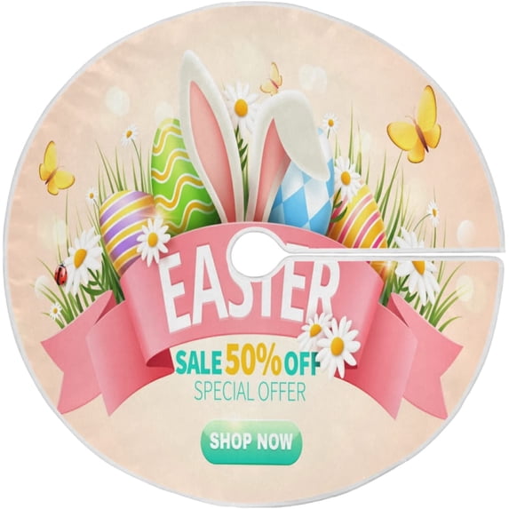 FMSHPON Easter Xmas Christmas Tree Skirt Stand Mat for Holiday Party Decoration Indoor Outdoor 48 inches