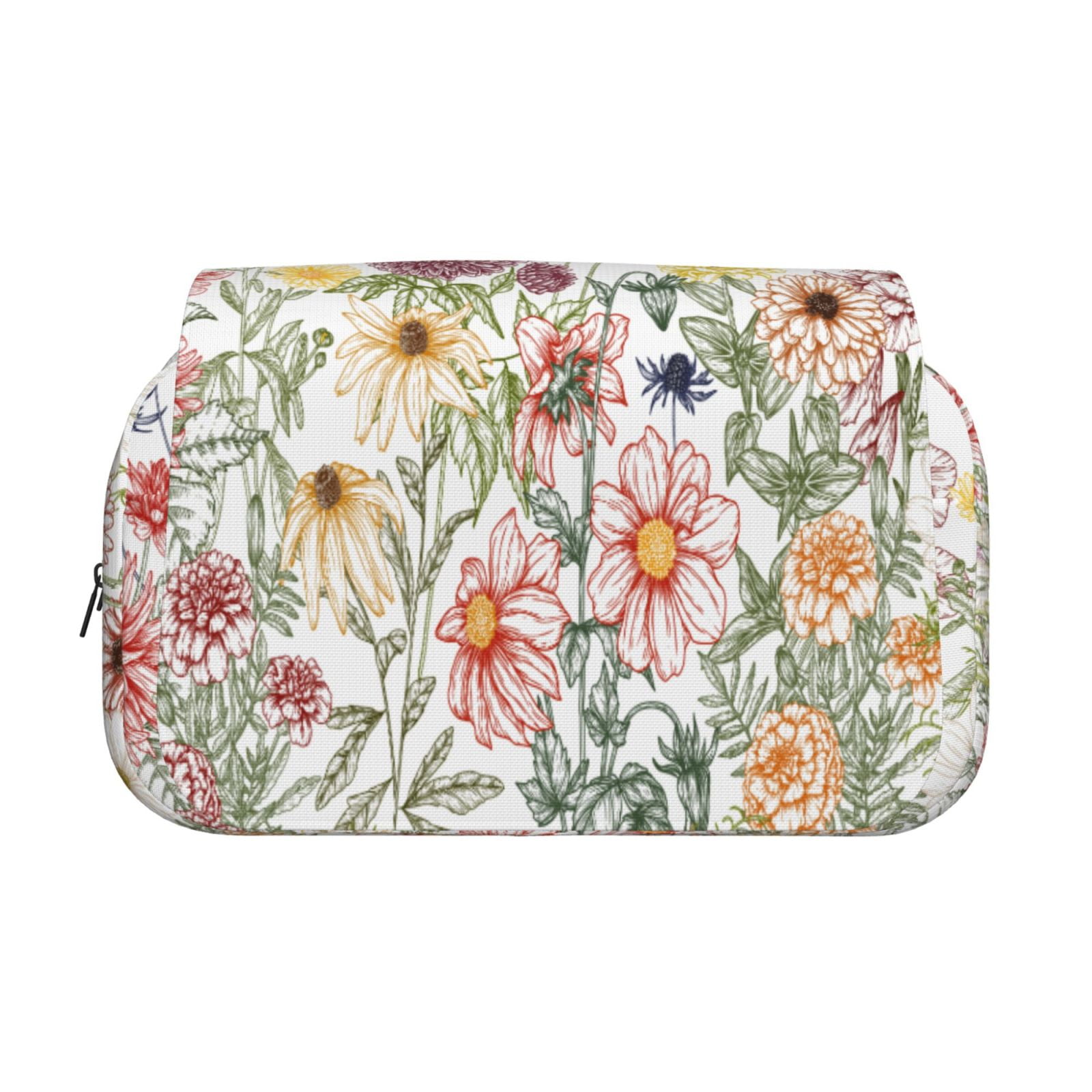 Rateoe Autumn Garden Pattern Double Clamshell Pen Case, Storage Organizer with Two Zipper Compartments– Holds Up to 50 Pencils & Pens