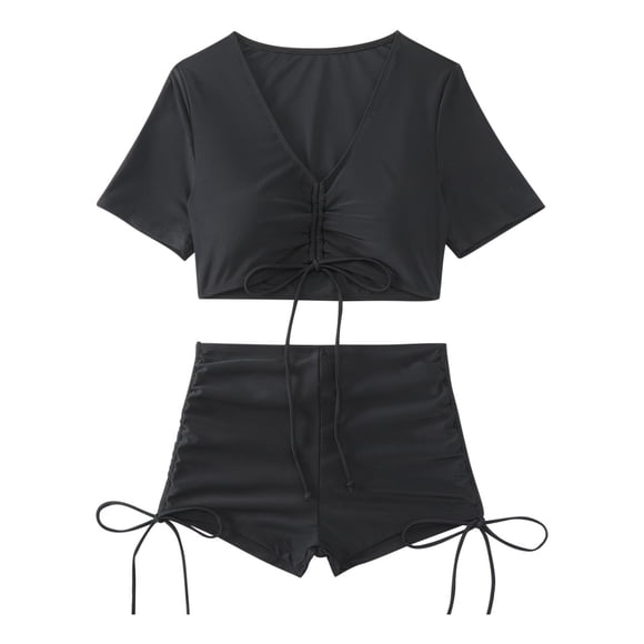 Jamicy Maillots de Bain pour Femmes 2 Pcs 2025 Nouveaux Tankini Courts Maillots de Bain Hauts de Maillot de Bain Ensembles de Bikini à Cordon