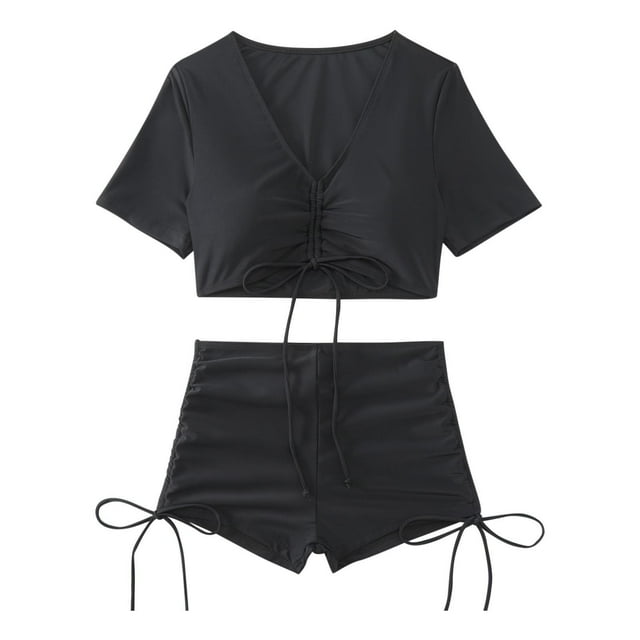 Amzcrzy Women's Bikini Sets Floral Ribbed Tie Rope Two Piece Swimsuits Underwire Adjustable Back Clasp Bathing Suit Side Tie High Waisted Beachwear Swimwear