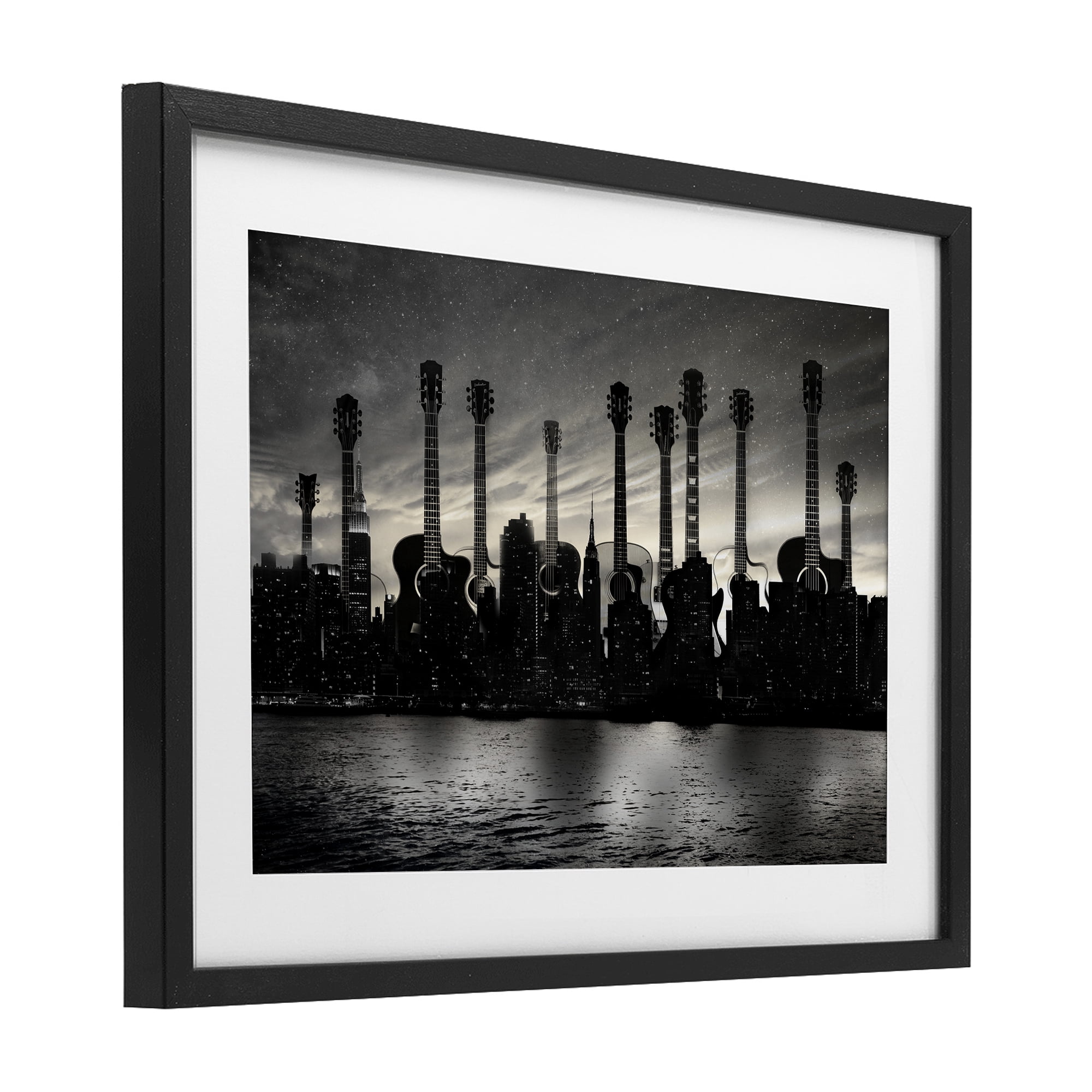 Stupell Industries Guitar Skyline Cityscape Black Framed Print Under Glass, design by CAD Designs