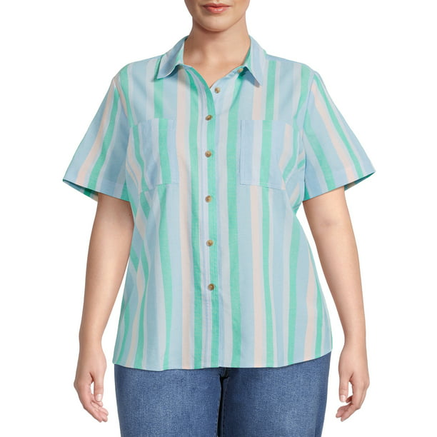 Terra & Sky Women's Plus Size Button Front Camp Shirt - Walmart.com