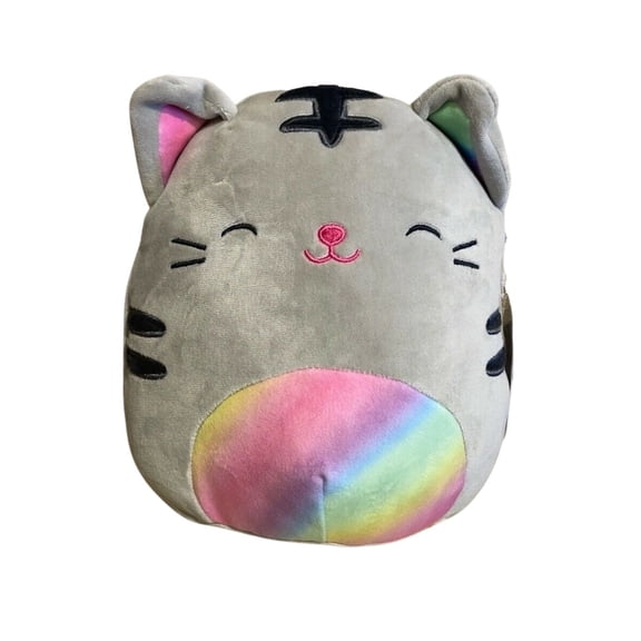 Squishmallows Official Kellytoy Plush 8"  Tally the Cat with Rainbow Stomach - RARE- Ultrasoft Stuffed Plush Toy