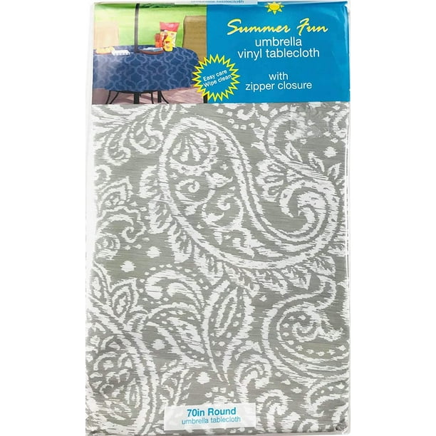 Elrene Summer Vinyl Tablecloths Umbrella Hole with Zipper 70" Round