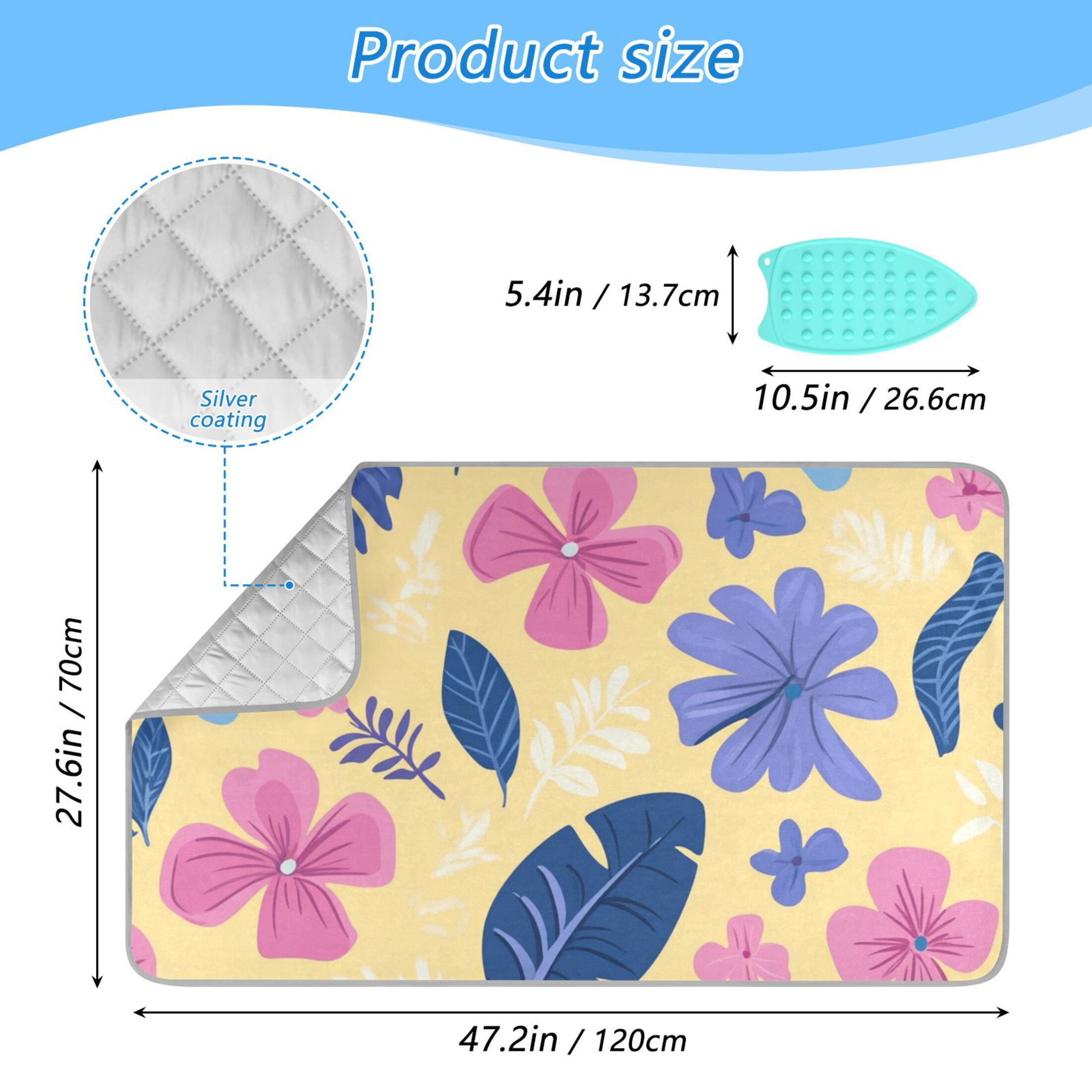 Palm Leaves Pastel Flowers Tropical Ironing Mat Blanket Portable Travel Ironing Pad Heat Resistant Pad 47.2" x 27.6”