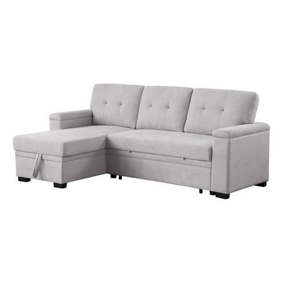 Lusy 85 Inch Reversible Sleeper Sectional Sofa- Storage Chaise- Light Gray