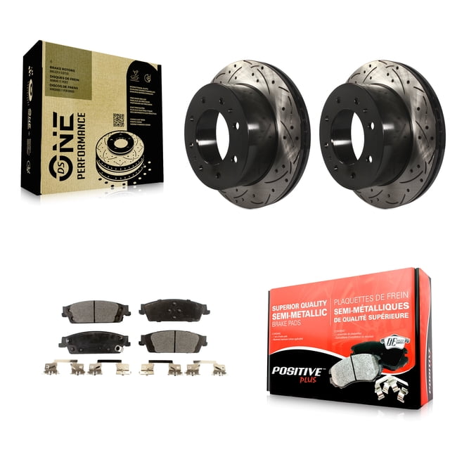 Transit Auto Rear Coated Drilled Slotted Disc Brake Rotors and Semi-Metallic Pads Kit for Car 2017-2019 Chevrolet Suburban with 8 Lug Wheels KDF-100429