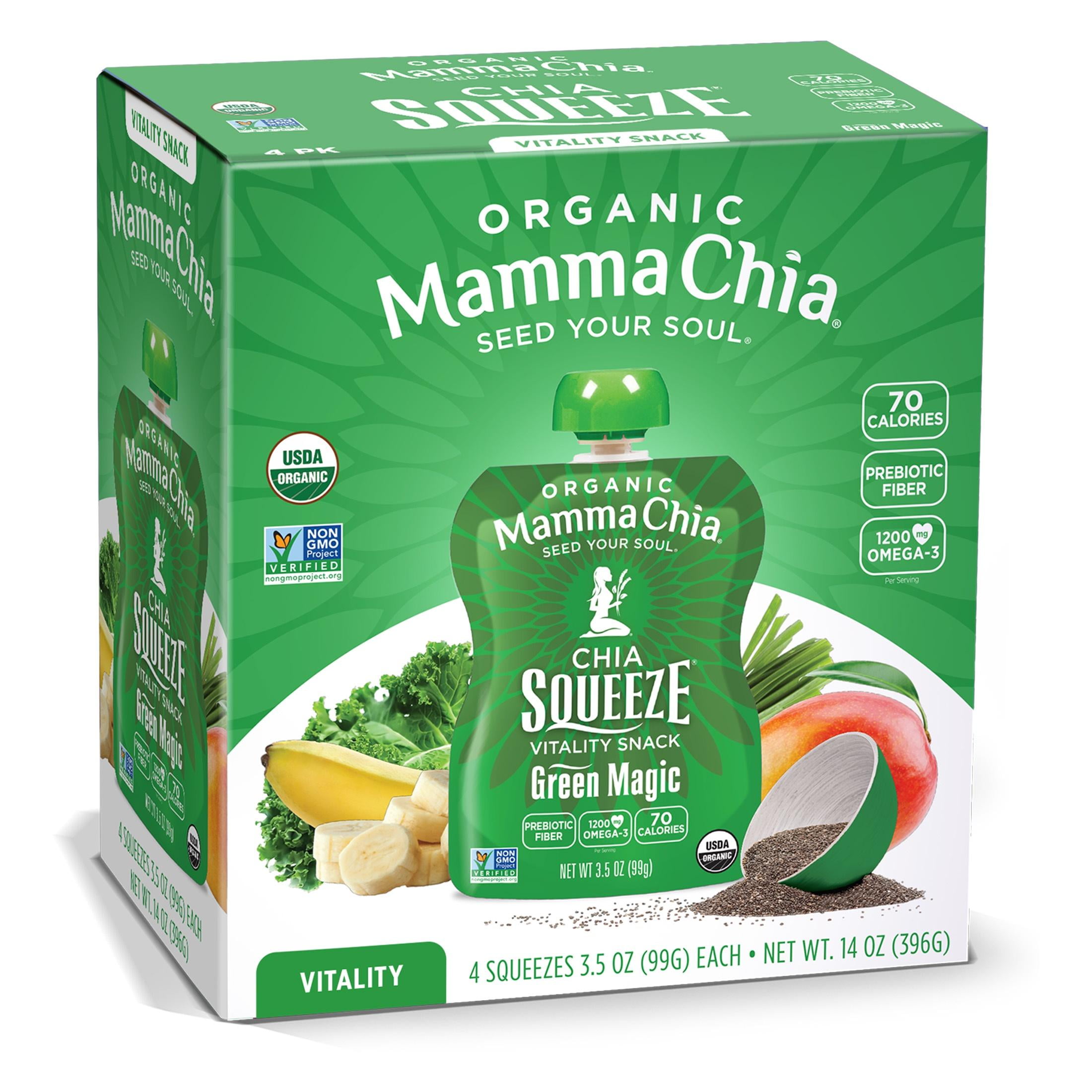 Mamma Chia Organic, Green Magic Chia Squeeze, 3.5 oz, 24 Count Pouches 6 Boxes of 4