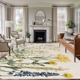 thumbnail image 2 of Area Rug 72×108in, Farmhouse Flower Wildflower on Vintage Linen Floor Carpet Living Room Rug, Spring Herb Non-Slip Welcome Mat Indoor Rugs for Bedroom Dining Room, 2 of 9
