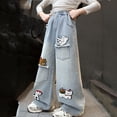 thumbnail image 4 of ATOGUTA High Rise Wide Leg Jeans for Girls Joggers Kids Baggy Summer Denim Pants Pocket School Elastic Waist Pull on Jean Pants Size 5T-15, Light Blue, 4 of 7