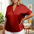 thumbnail image 2 of EYNMVR Plus Size Womens Satin Blouse Short Sleeve Silk Tops Button Down Shirts Business Casual Outfits, 2 of 4
