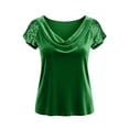 thumbnail image 4 of Camisas de Color Sólido para las Mujeres Plisado Estirable Puños Cuello en V Suéter de Manga Larga Blusa, Camisas de Manga Larga de las Mujeres, 4 of 5