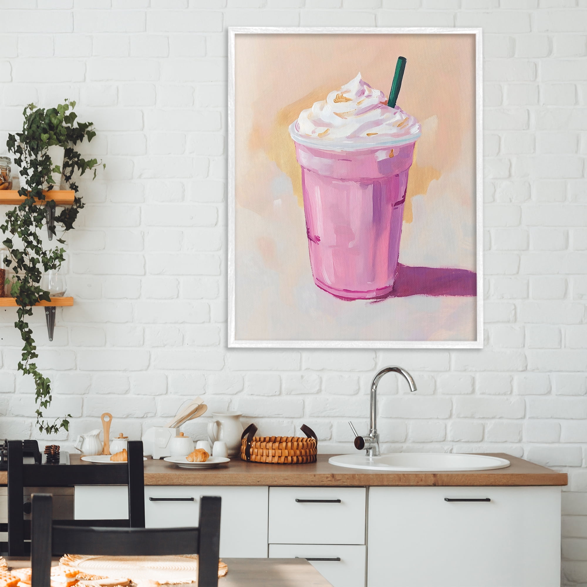 Stupell Industries Pink Strawberry Shake White Framed Giclee Art, design by The Prints Vibe