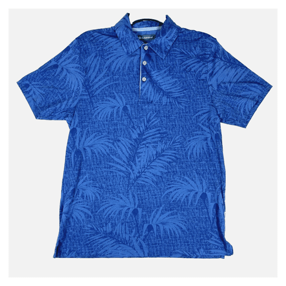 Cubavera Men's Palm Print Short Sleeve Polo Shirt, True Blue, Small