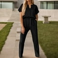 thumbnail image 2 of Women's V Neck Short Sleeve Jumpsuit Casual Wear Belted Romper Summer Outfit with Pockets Stylish Comfortable Travel Outfits, 2 of 2