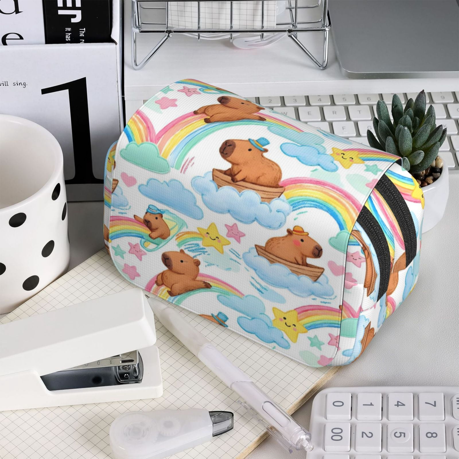 Large-Capacity Flip-Top Double-Layer Pencil Case, Multi-Functional Pocket Pen Case, Durable Stationery Organizer Capybara Pattern 4