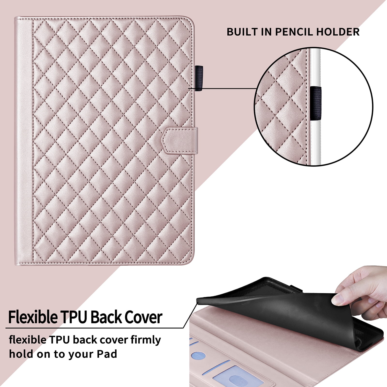 Dteck Case for iPad 9th 8th 7th Generation 10.2 inch,iPad Air 3rd Gen/iPad Pro 10.5" Magnetic PU Leather Smart Auto Wake/Sleep Folio Stand Case Card Slot Pencil Holder Cover,Rosegold