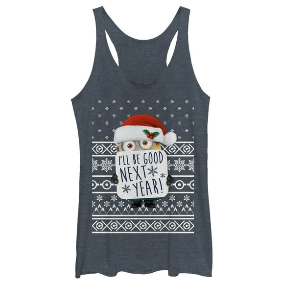 Women's Despicable Me Christmas Good Minion  Racerback Tank Top Navy Blue Heather Large