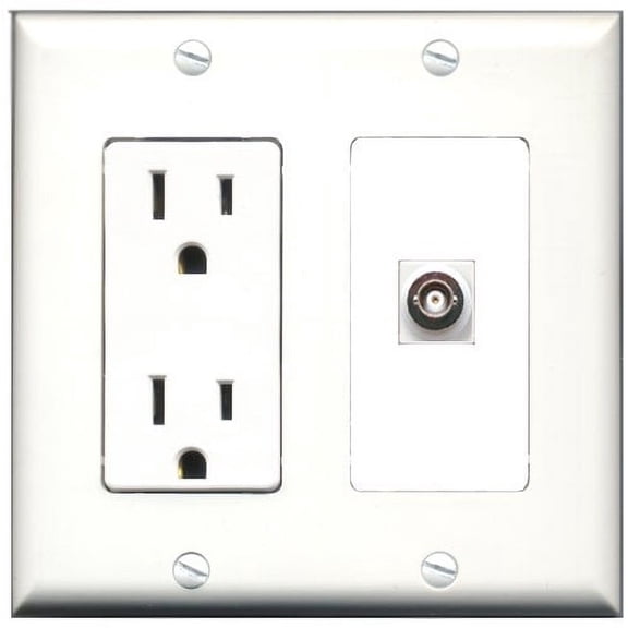 RiteAV - 15 Amp Power Outlet and 1 Port BNC Decorative Type Wall Plate White
