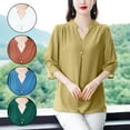 thumbnail image 2 of Women's Chiffon V-Neck Blouse with 3/4 Sleeves, 2 of 6