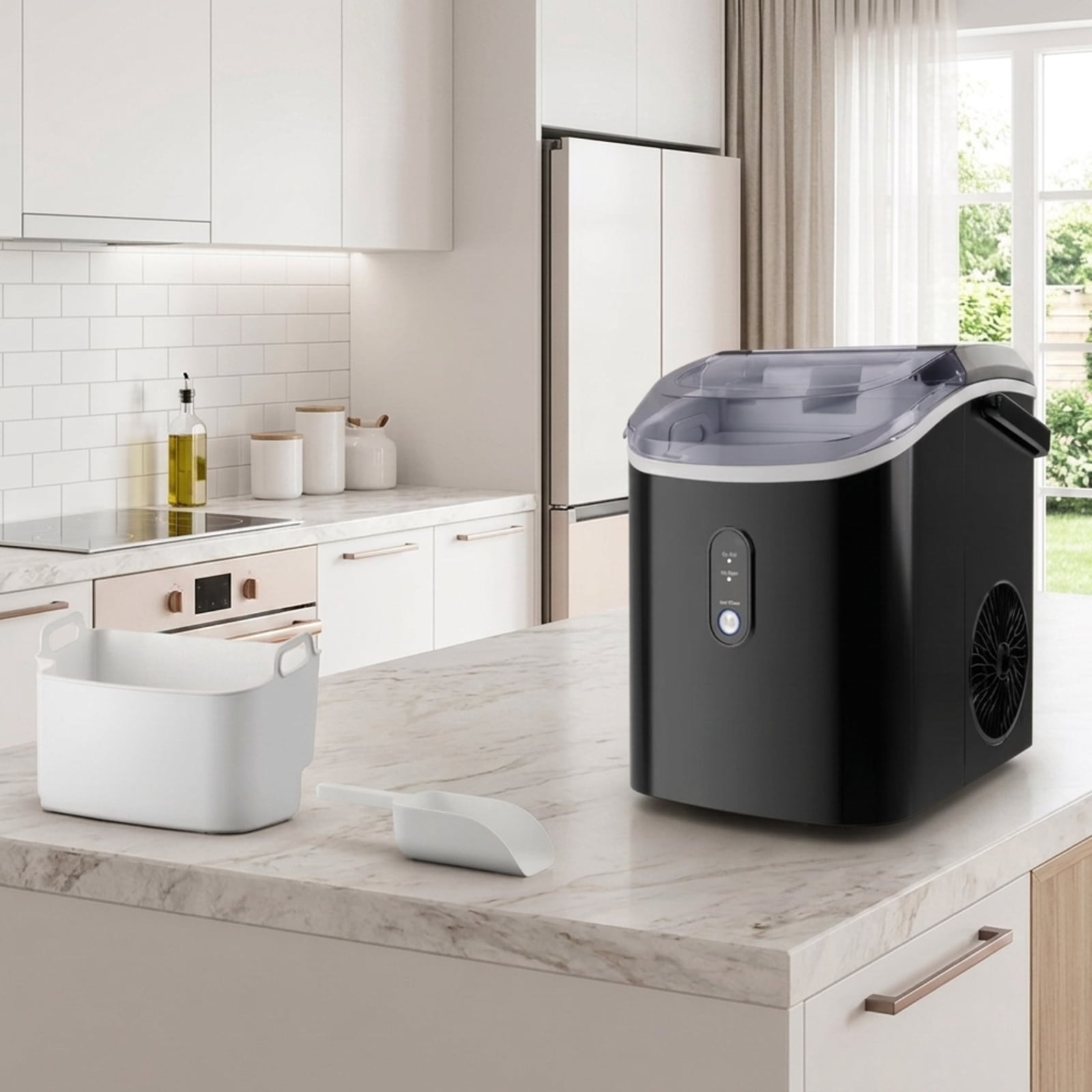 RUIE Nugget Ice Maker Countertop, Soft Chewable Pellet Ice Machine 34 lbs/Day for Home Kitchen Office Bar, Portable Ice Maker with Scoop, Black