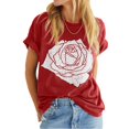 thumbnail image 2 of Women's T-Shirts Rose Graphic Loose Fit Summer Short Sleeve Boyfriend Casual Crew Neck Tees Tops for Women Trendy Red M, 2 of 5
