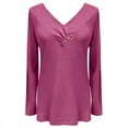 thumbnail image 3 of VNKIDY Women Tops Long Sleeve V-Neck Top With Button Detail Casual Comfortable Solid Color Clothes For Daily Wear Classic Tops, 3 of 4