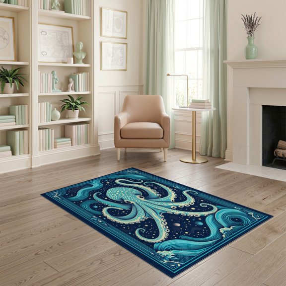 ODIKA Navy Octopus Animals Nautical Tentacle Spiral Abstract Ocean Non-Slip Chair-Friendly for Home Office, Gaming Room, Under Desk