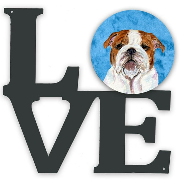 Blue English Bulldog Metal Wall Artwork LOVE