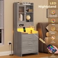thumbnail image 4 of Toogaho Tall Nightstand with Charging Station, LED Bedside Table with Bookshelf and Drawers, Gray, 4 of 8