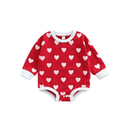 

AvoDovA Valentine s Day Newborn Infant Baby Girls Rompers Heart Print Long Sleeve Jumpsuit Playsuit Clothing Red 12-18 Months