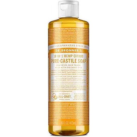 Dr. Bronner's - Pure-Castile Liquid Soap (Citrus, 16 ounce) - Made with Organic Oils, 18-in-1 Uses: Face, Body, Hair, Laundry, Pets and Dishes, Concentrated, Vegan, Non-GMO