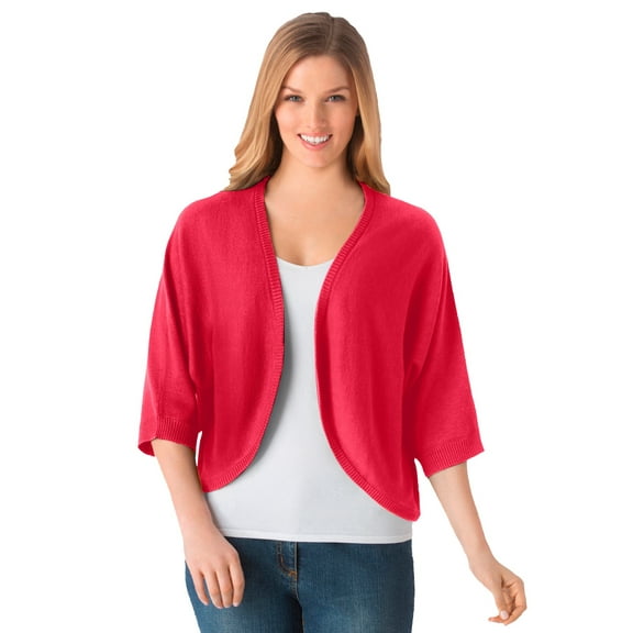 Woman Within Plus Size Rib Trim Cardigan Shrug Sweater