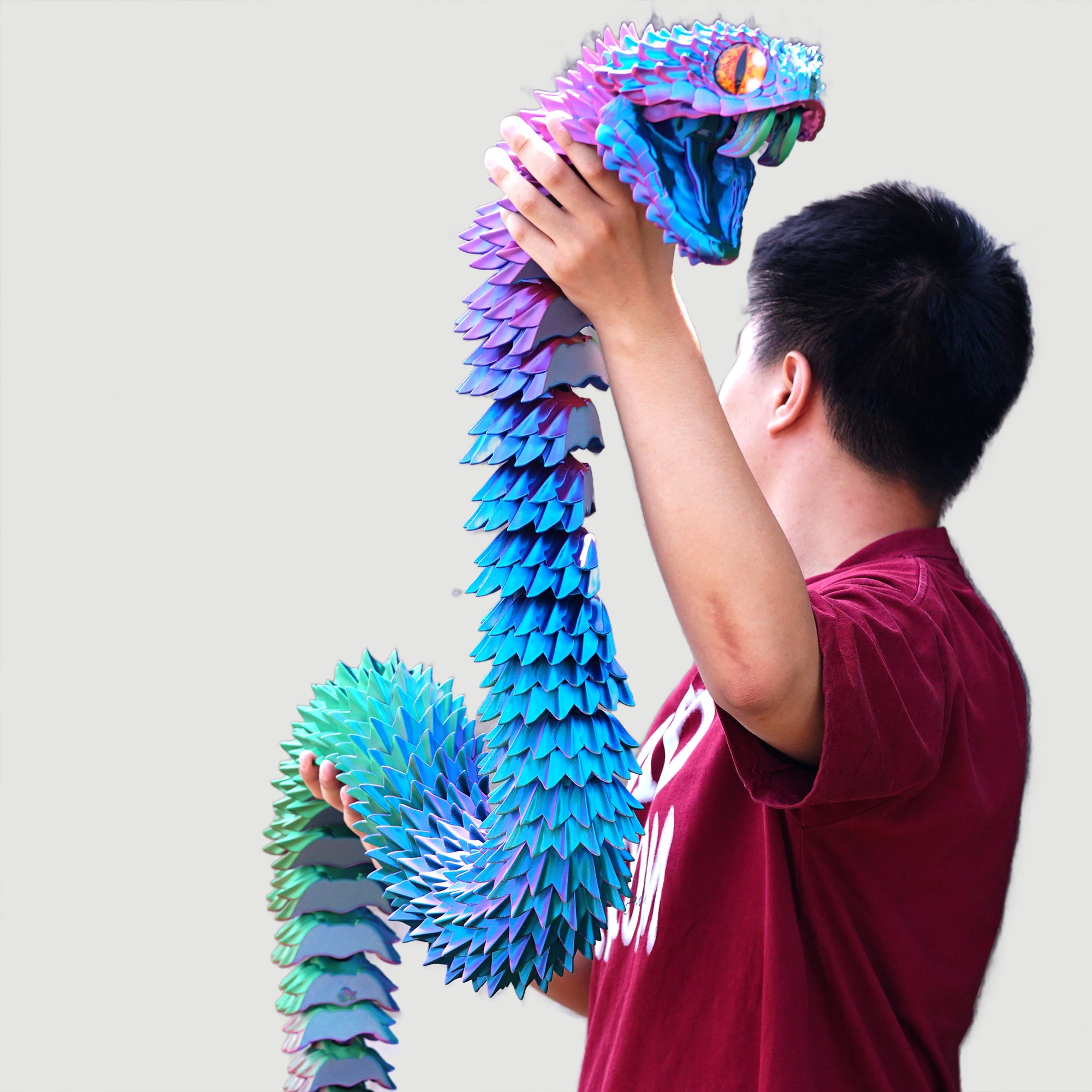 79inch 3D Printed snake,Flexible Joint Animal lacertid Figurines,Realistic Eyes, Home Office Decor,Fidget Toy for Adults Teens Boy Festival Gifts