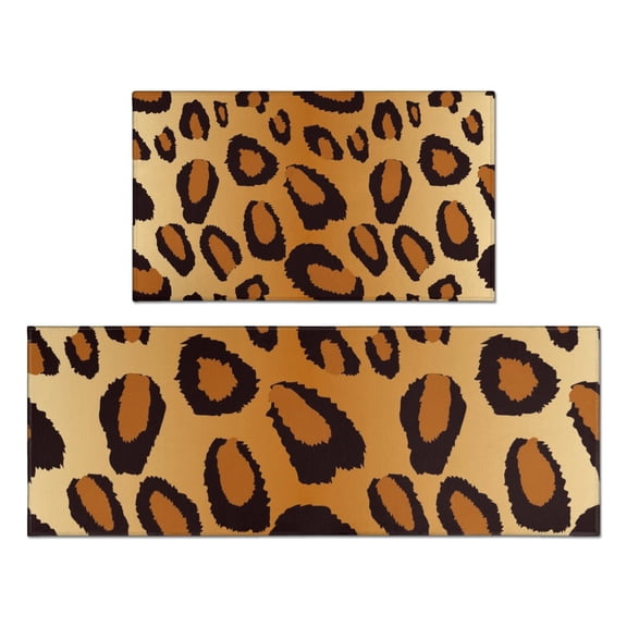 Gold and Black Of Leopard Print Kitchen Rugs Sets Of 2,Anti Fatigue Kitchen Mat Rugs Non Slip Washable,Decorative Kitchen Floor Mats for Kitchen,Sink,Laundry,17"x30" 17"x47"