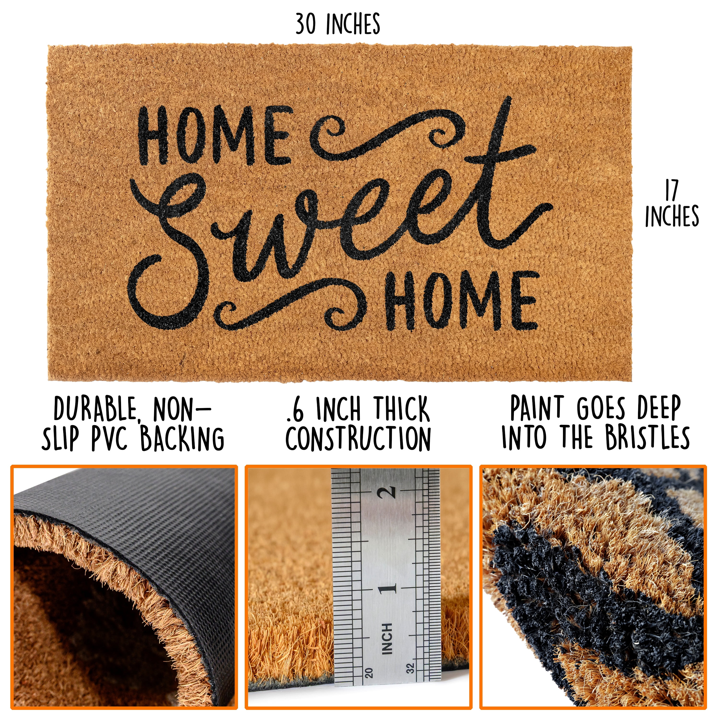 MAINEVENT Home Sweet Home Coir Doormat 30x17 Inch, Outdoor Welcome Mat