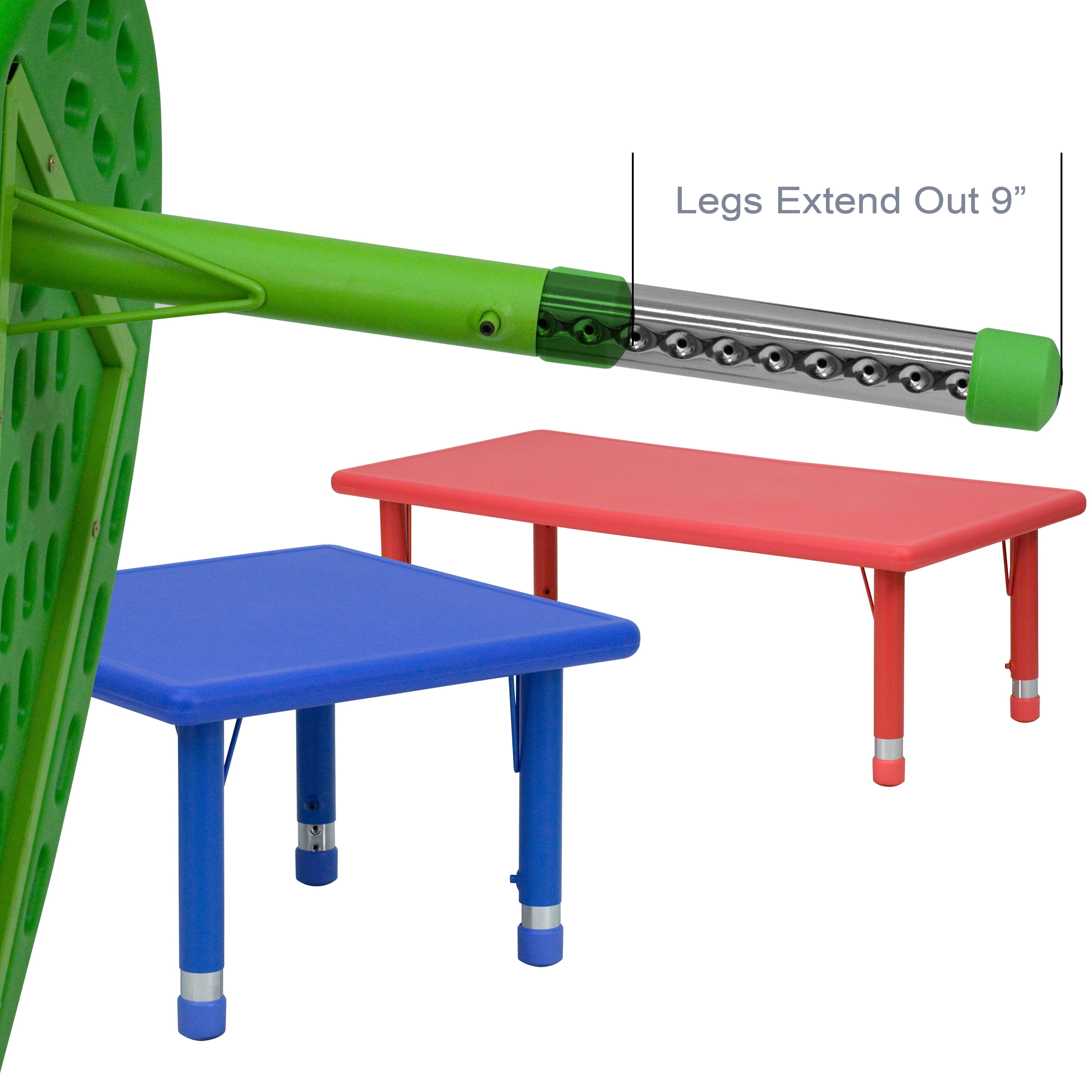 Flash Furniture Wren 35''W x 65''L Half-Moon Green Plastic Height Adjustable Activity Table