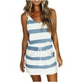 thumbnail image 2 of CALAFEBILA Women Dresses With Pocket Sleeveless V-neck Striped Mini Sun Dress Pockets Lace-up Tank Dress Short Dresses for Girls, 2 of 8