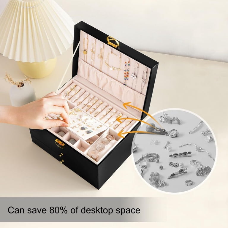 Gogcaro 3-Layer Lockable Jewelry Box Organizer, Black photo 2