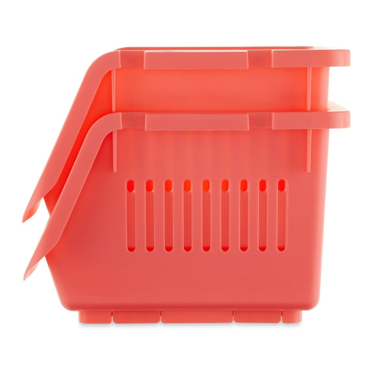 Pen Gear Stackable Polypropylene Plastic Storage Bins Coral 2