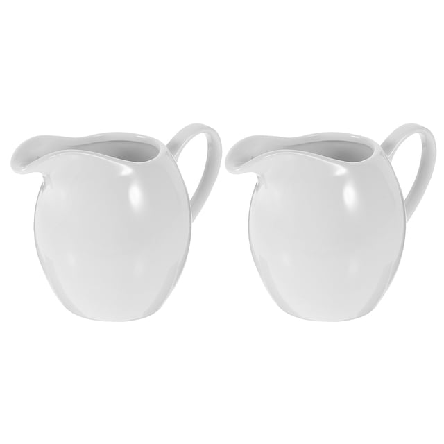 Jarra de porcelana para crema de leche (2 unidades) con asa, jarra de cerámica blanca para café y té, jarra de cerámica con asa, soporte para crema