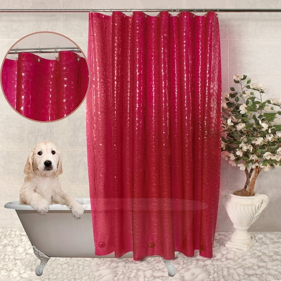 Shower Curtain Liner 3D Semi Transparent Heavy 8G Thick PEVA Waterproof Plastic Metal Grommets and Weighted Magnets 70 x 72 inches with Hooks Water Cube Burgundy
